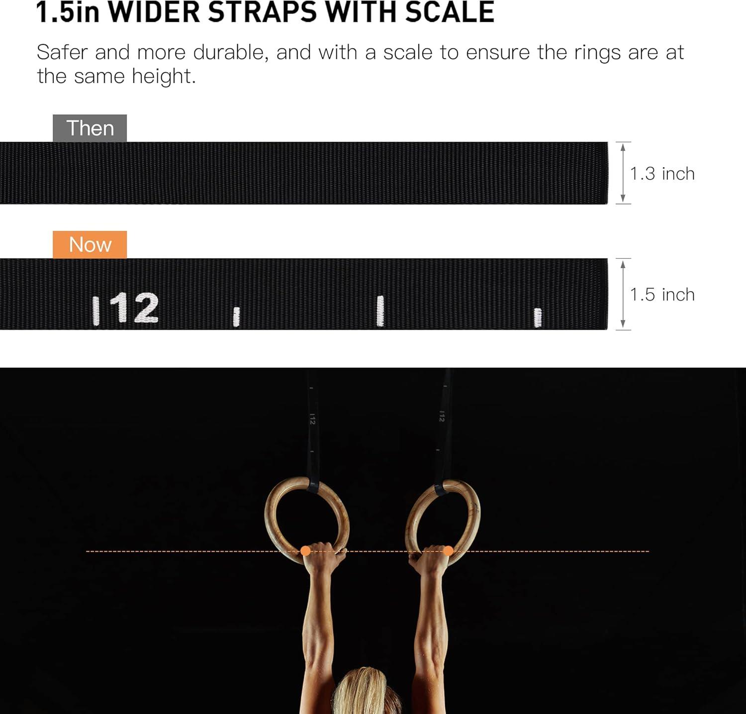 imagePACEARTH Gymnastics Rings Wooden Olympic Rings 15001000lbs with Adjustable Cam Buckle 1476ft9ft Long Straps with Scale NonSlip Gym Rings for Home Gym Full Body Workout