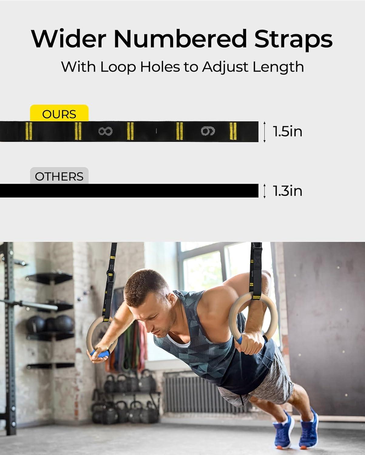 imagePACEARTH Gymnastics Rings Wooden Olympic Rings Support 1500lbs Locked Carabiners 9ft DoubleLayer Numbered Straps NonSlip Gym Rings with Foot Straps Door Anchor for Home Gym Full Body Workout01125 Buckle Rings  Straps  Door Anchor  Foot Straps