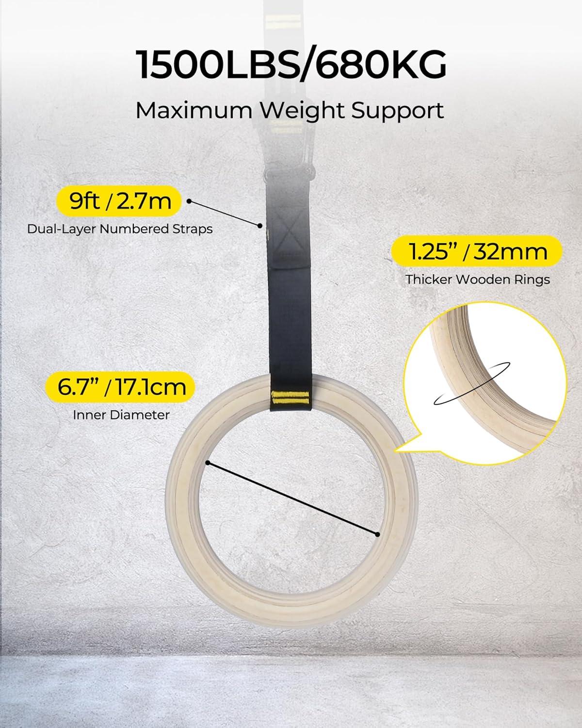 imagePACEARTH Gymnastics Rings Wooden Olympic Rings Support 1500lbs Locked Carabiners 9ft DoubleLayer Numbered Straps NonSlip Gym Rings with Foot Straps Door Anchor for Home Gym Full Body Workout01125 Buckle Rings  Straps  Door Anchor  Foot Straps