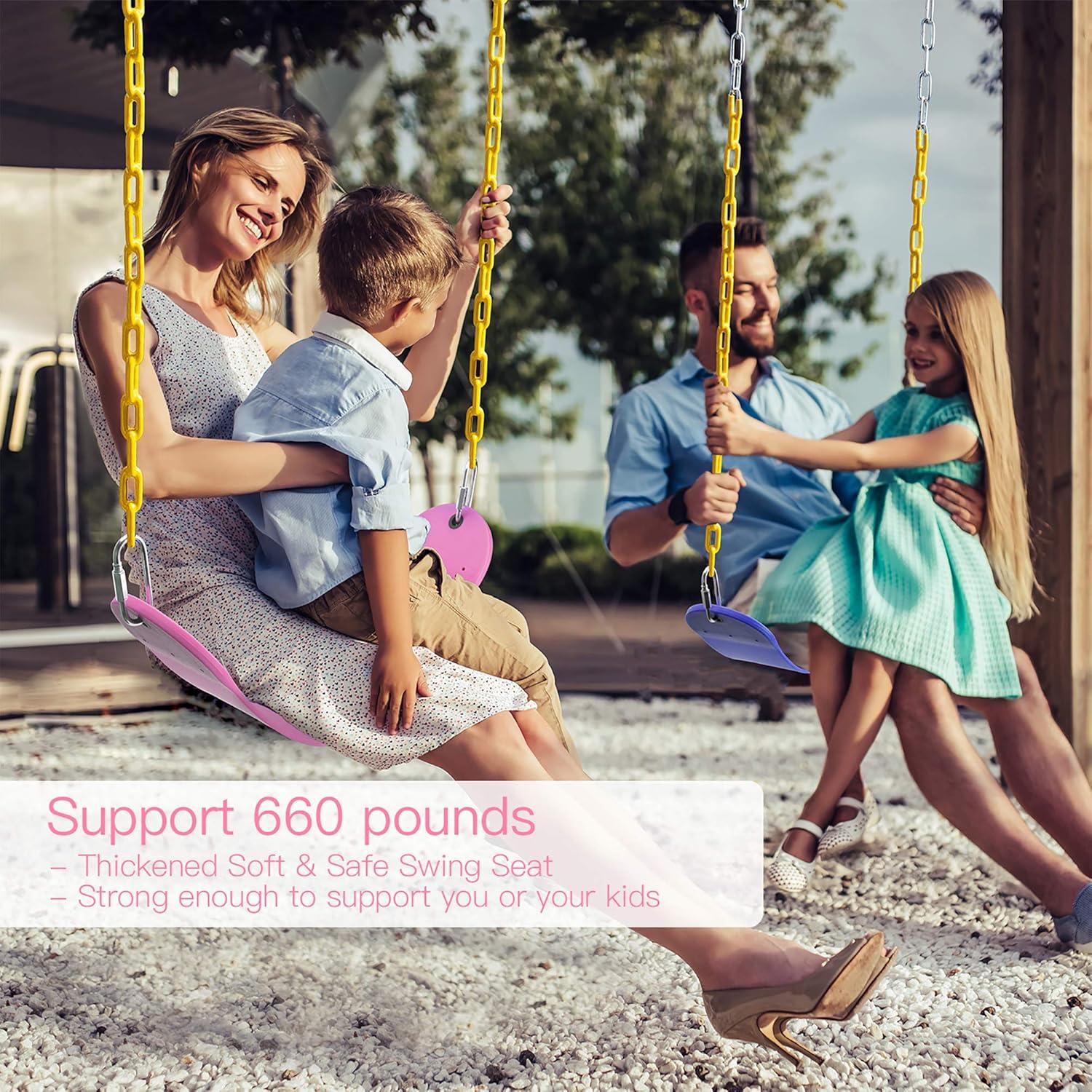 imagePACEARTH Swing Seat Support 660lb with 689 inch AntiRust Chains Plastic Coated 236 inch Tree Hanging Straps and Locking Buckles Outdoor Playground Tree SwingGreenPink  1 Pack