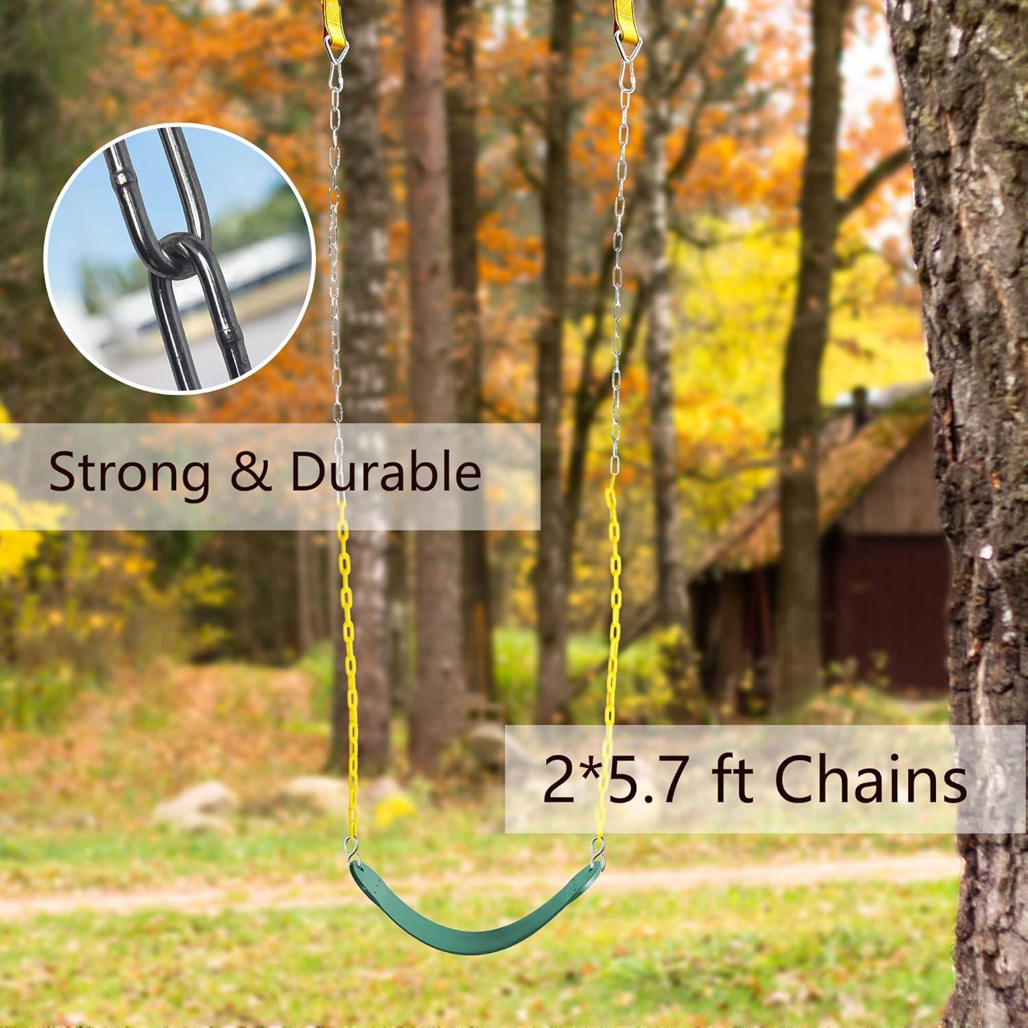 imagePACEARTH Swing Seat Support 660lb with 689 inch AntiRust Chains Plastic Coated 236 inch Tree Hanging Straps and Locking Buckles Outdoor Playground Tree SwingGreenGreen