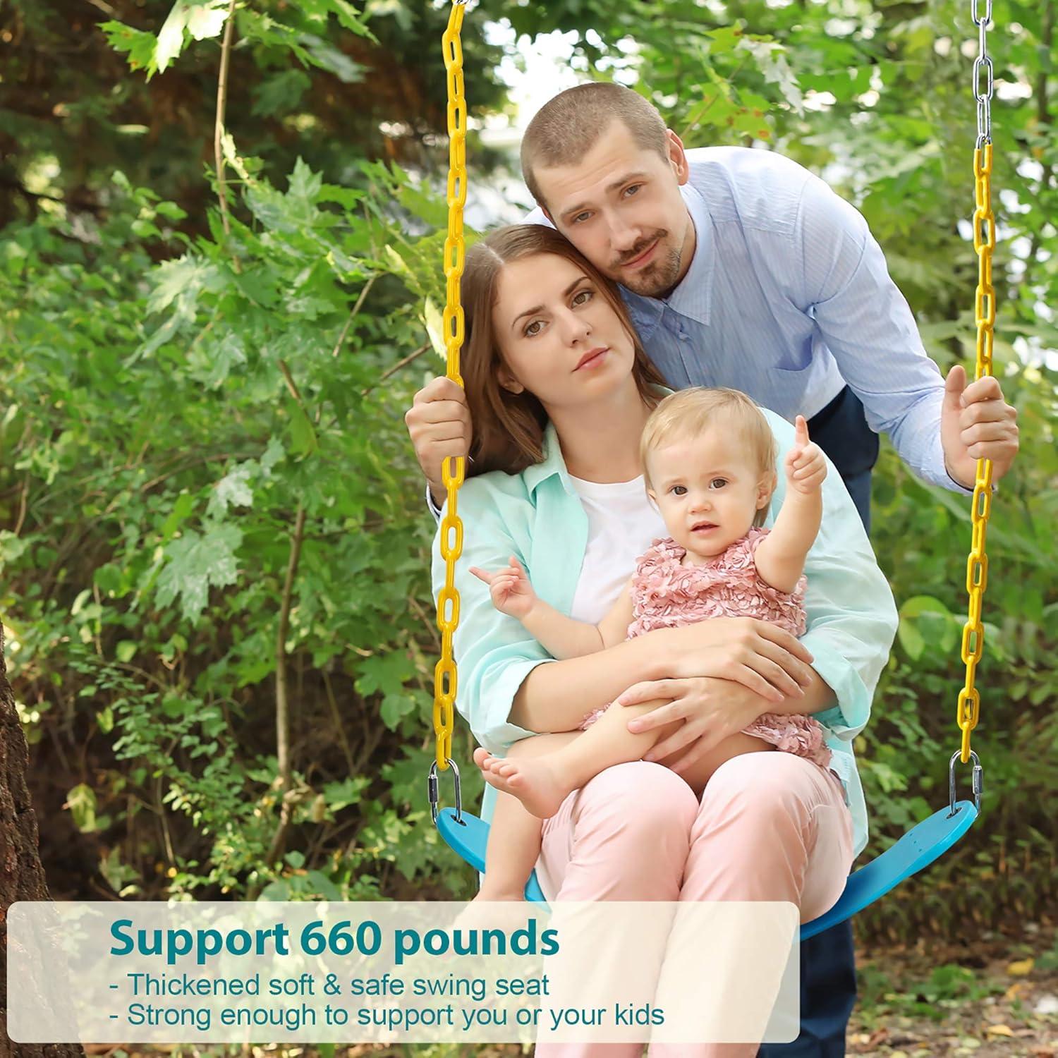 imagePACEARTH Swing Seat Support 660lb with 689 inch AntiRust Chains Plastic Coated 236 inch Tree Hanging Straps and Locking Buckles Outdoor Playground Tree SwingGreenSky Blue  1 Pack