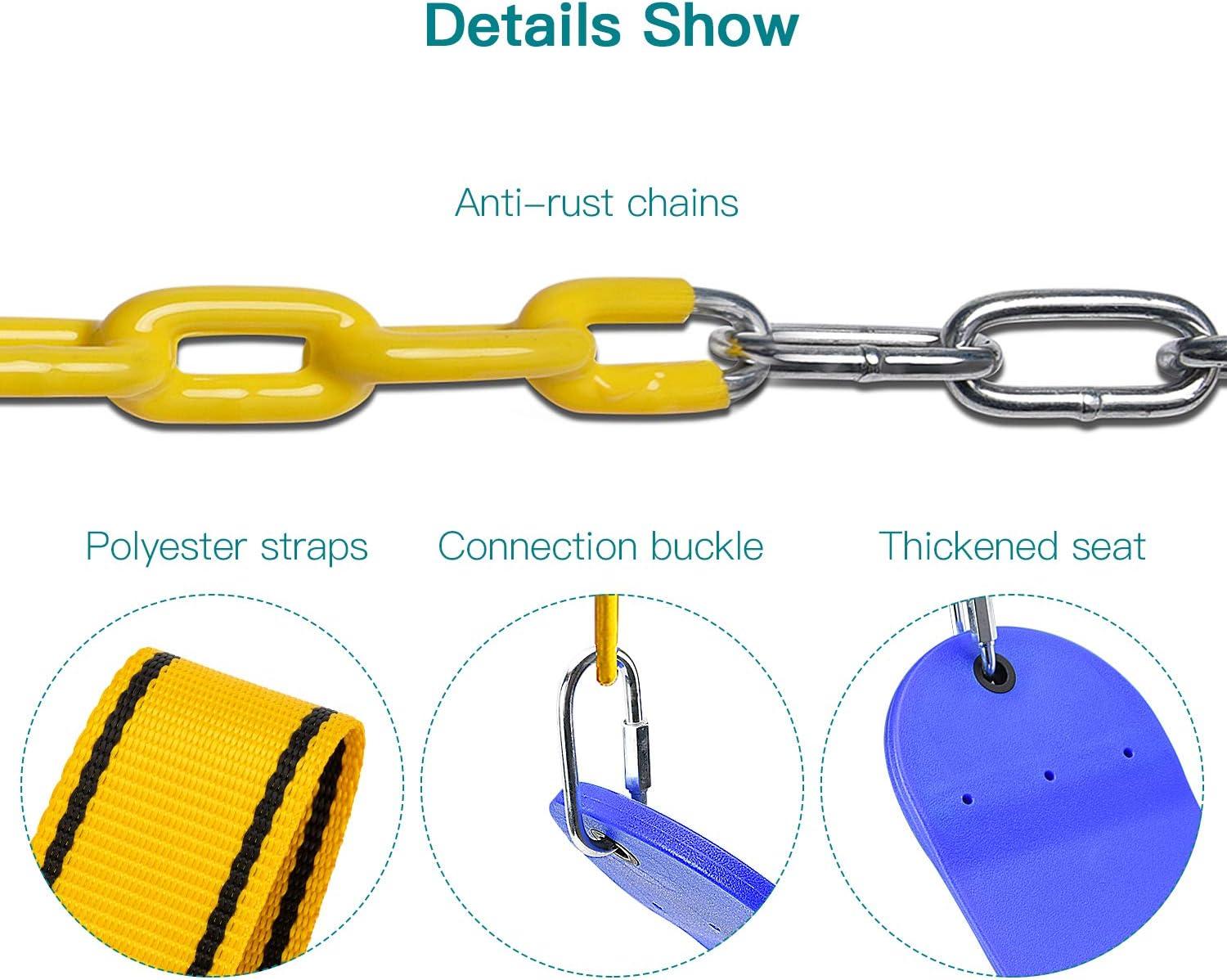 imagePACEARTH Swing Seat Support 660lb with 689 inch AntiRust Chains Plastic Coated 236 inch Tree Hanging Straps and Locking Buckles Outdoor Playground Tree SwingGreenBlue  1 Pack