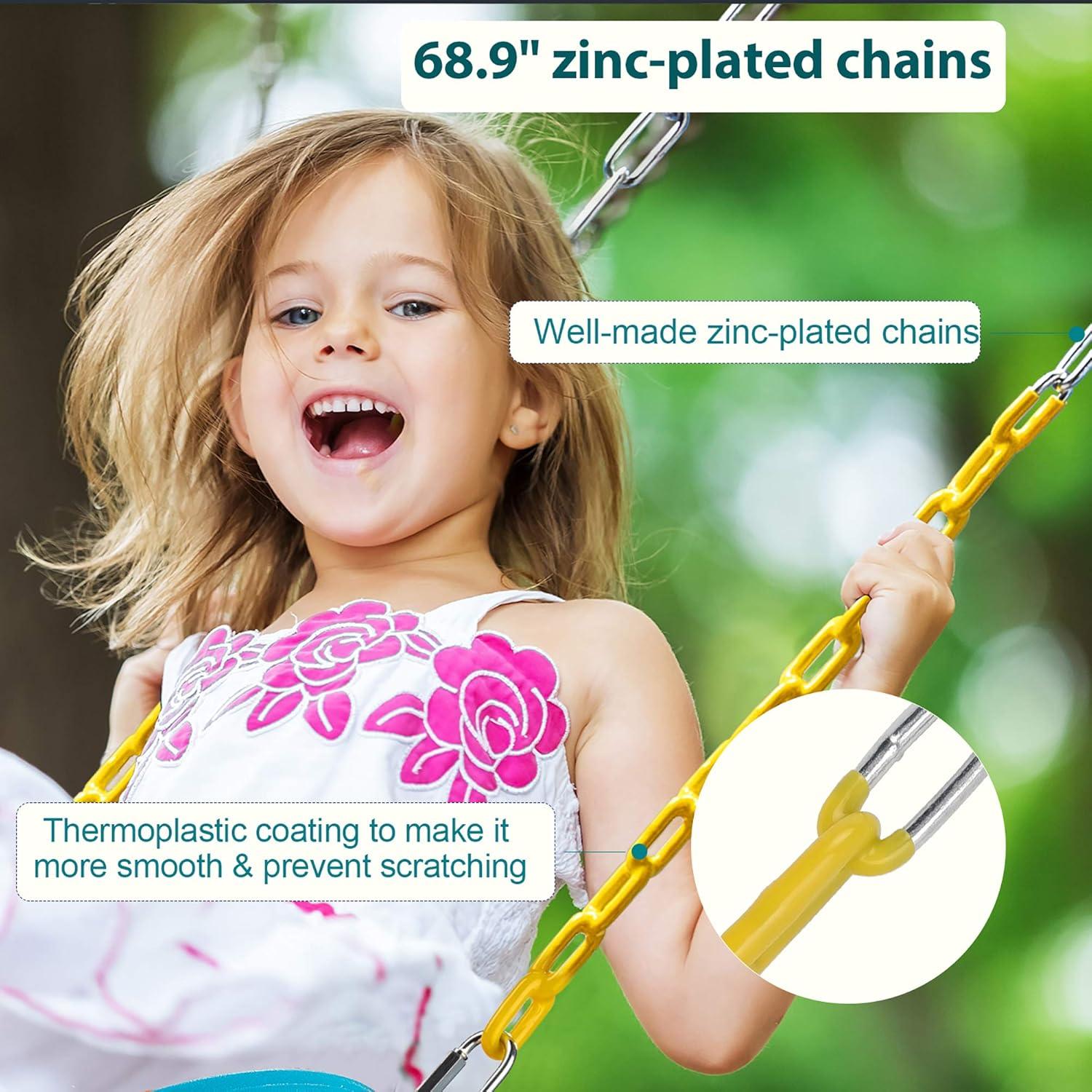 imagePACEARTH Swing Seat Support 660lb with 689 inch AntiRust Chains Plastic Coated 236 inch Tree Hanging Straps and Locking Buckles Outdoor Playground Tree SwingGreenSky Blue  1 Pack