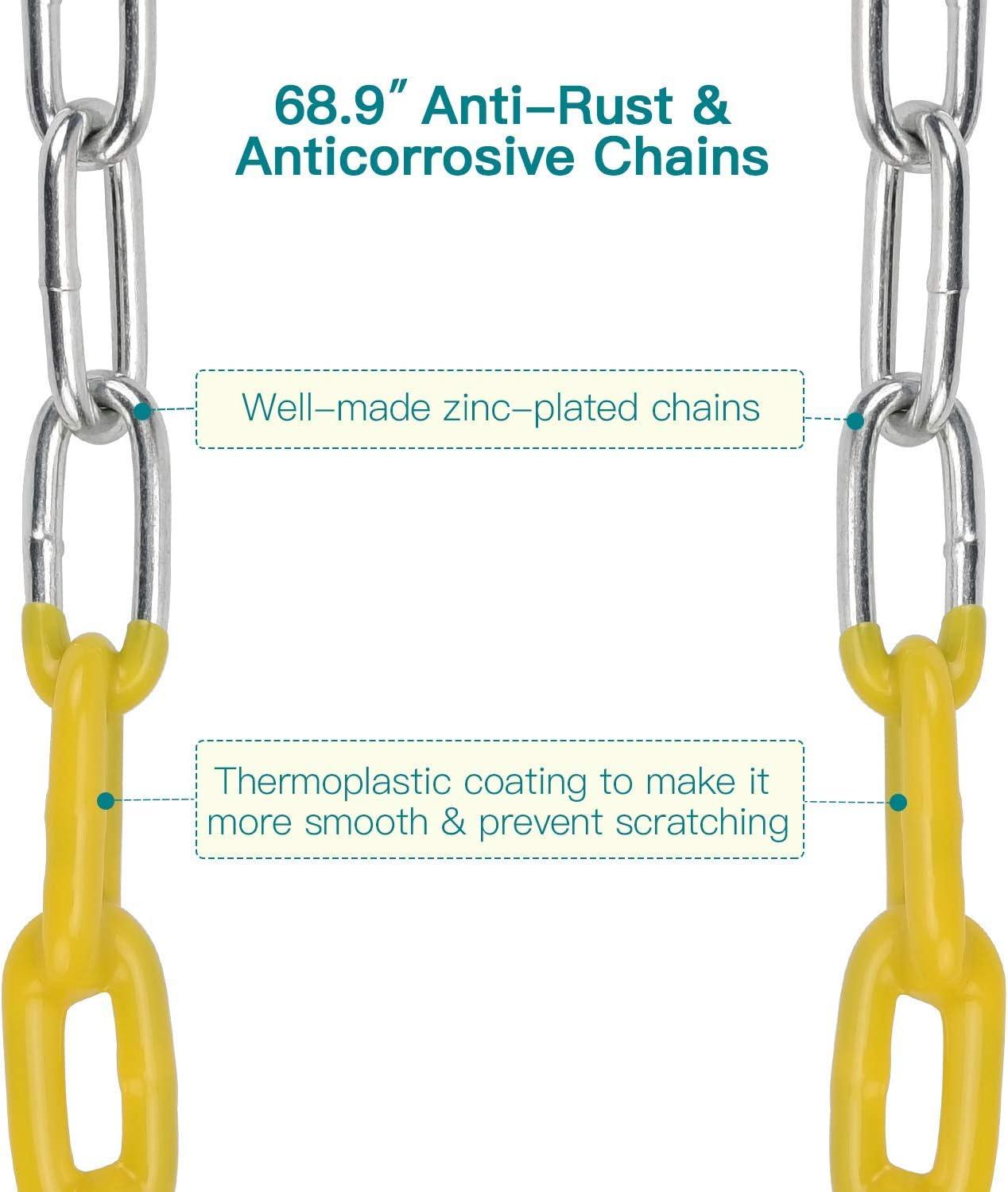 imagePACEARTH Swing Seat Support 660lb with 689 inch AntiRust Chains Plastic Coated 236 inch Tree Hanging Straps and Locking Buckles Outdoor Playground Tree SwingGreenBlue  1 Pack