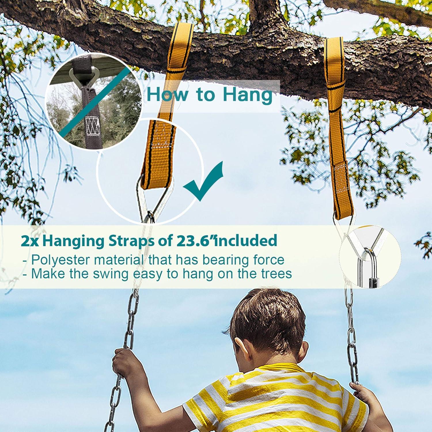imagePACEARTH Swing Seat Support 660lb with 689 inch AntiRust Chains Plastic Coated 236 inch Tree Hanging Straps and Locking Buckles Outdoor Playground Tree SwingGreenSky Blue  1 Pack