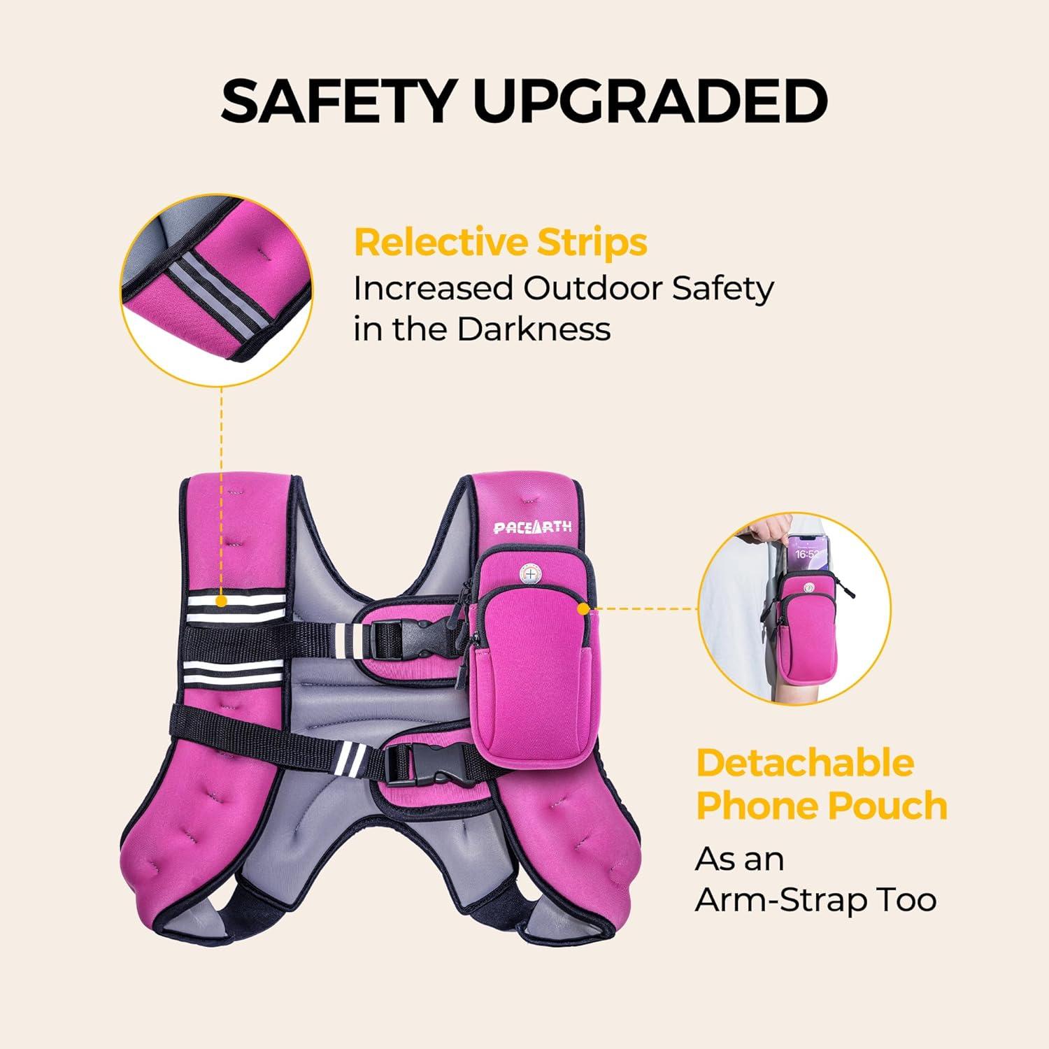 imagePACEARTH Weighted Vest4lb6lb10lb12lb16lb20lb25lb30lb Weight Vest with Reflective Stripe Body Weight Vests Adjustable for Men Women Workout Strength Training Running Walking JoggingPinKGrey