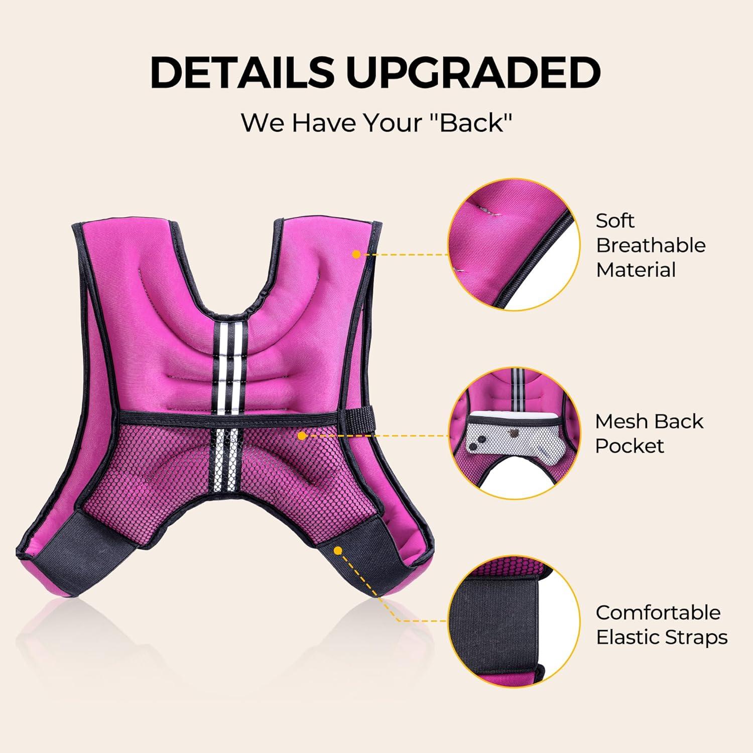 imagePACEARTH Weighted Vest4lb6lb10lb12lb16lb20lb25lb30lb Weight Vest with Reflective Stripe Body Weight Vests Adjustable for Men Women Workout Strength Training Running Walking JoggingPink