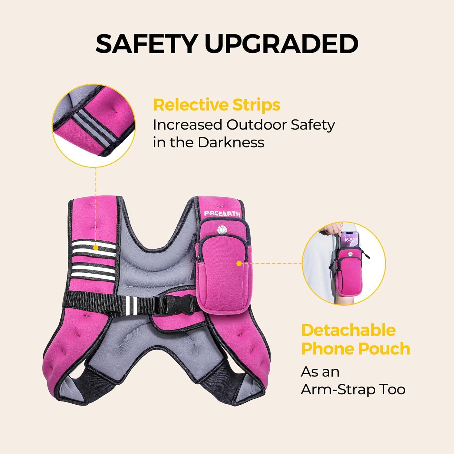 imagePACEARTH Weighted Vest4lb6lb10lb12lb16lb20lb25lb30lb Weight Vest with Reflective Stripe Body Weight Vests Adjustable for Men Women Workout Strength Training Running Walking JoggingPinKGrey