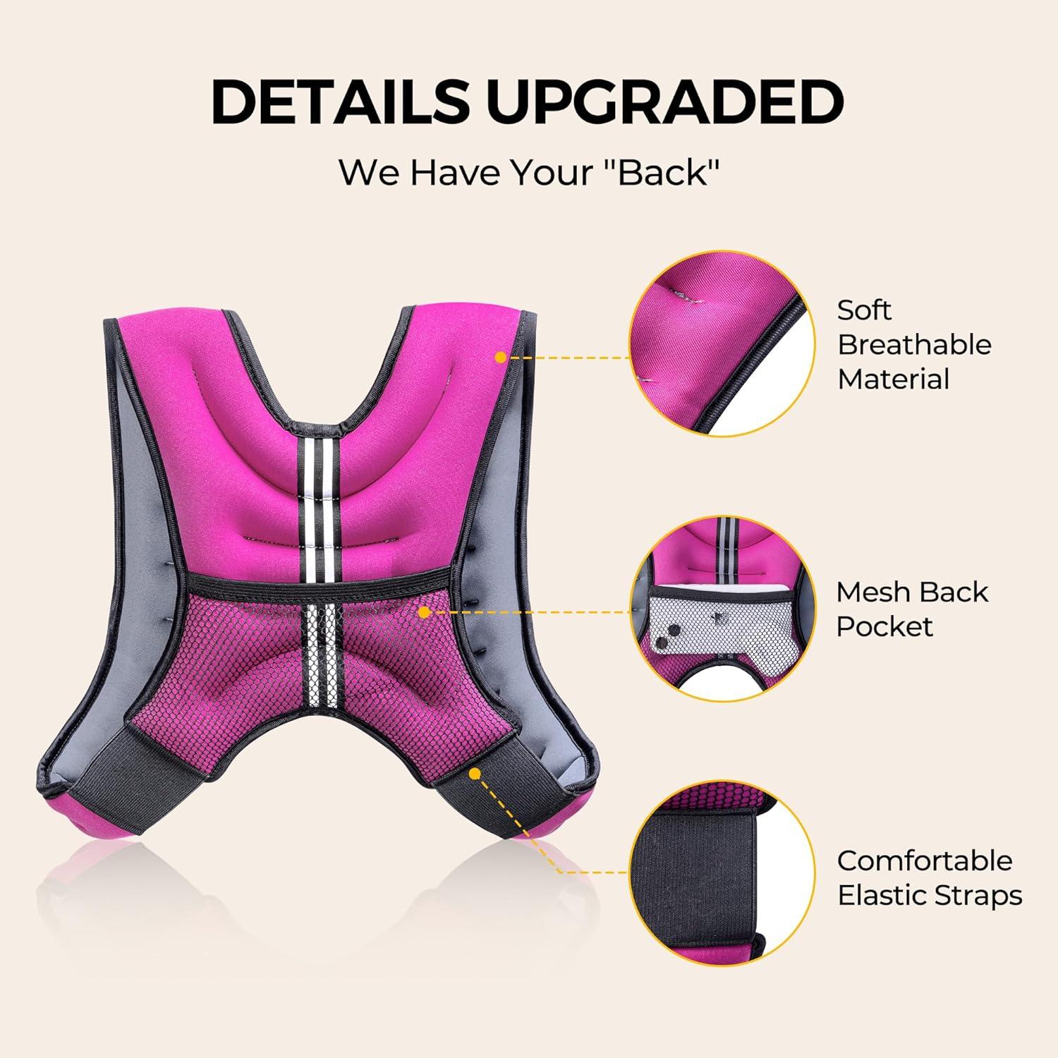 imagePACEARTH Weighted Vest4lb6lb10lb12lb16lb20lb25lb30lb Weight Vest with Reflective Stripe Body Weight Vests Adjustable for Men Women Workout Strength Training Running Walking JoggingPinKGrey