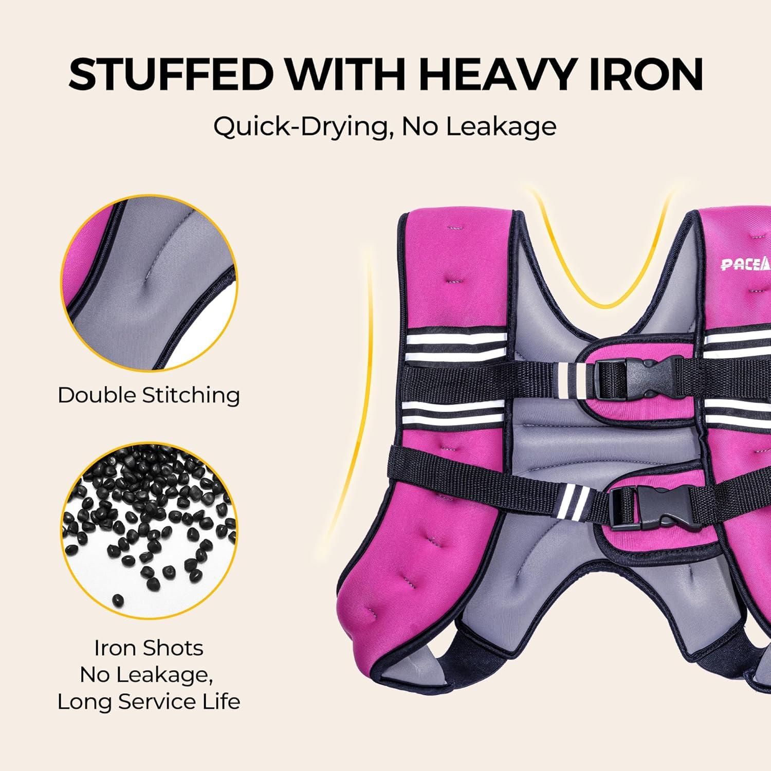 imagePACEARTH Weighted Vest4lb6lb10lb12lb16lb20lb25lb30lb Weight Vest with Reflective Stripe Body Weight Vests Adjustable for Men Women Workout Strength Training Running Walking JoggingPinKGrey