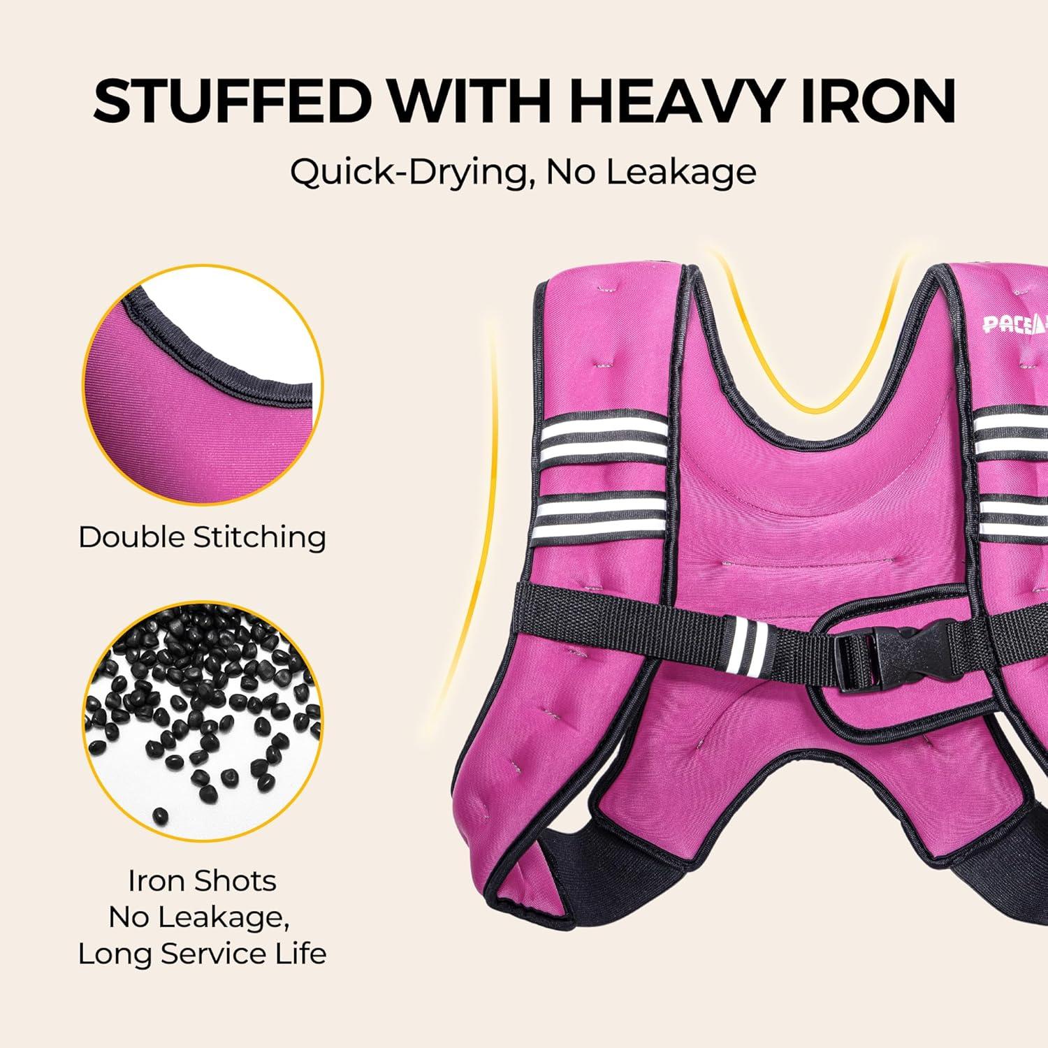 imagePACEARTH Weighted Vest4lb6lb10lb12lb16lb20lb25lb30lb Weight Vest with Reflective Stripe Body Weight Vests Adjustable for Men Women Workout Strength Training Running Walking JoggingPink