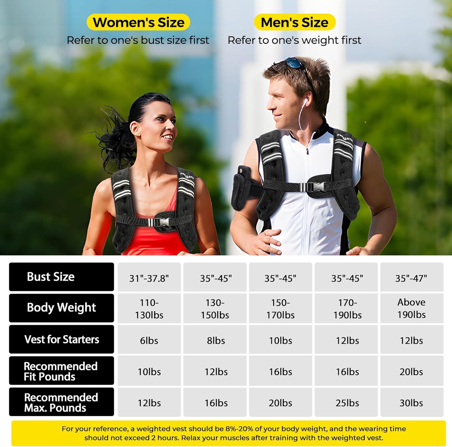 imagePACEARTH Weighted Vest4lb6lb10lb12lb16lb20lb25lb30lb Weight Vest with Reflective Stripe Body Weight Vests Adjustable for Men Women Workout Strength Training Running Walking JoggingBlack
