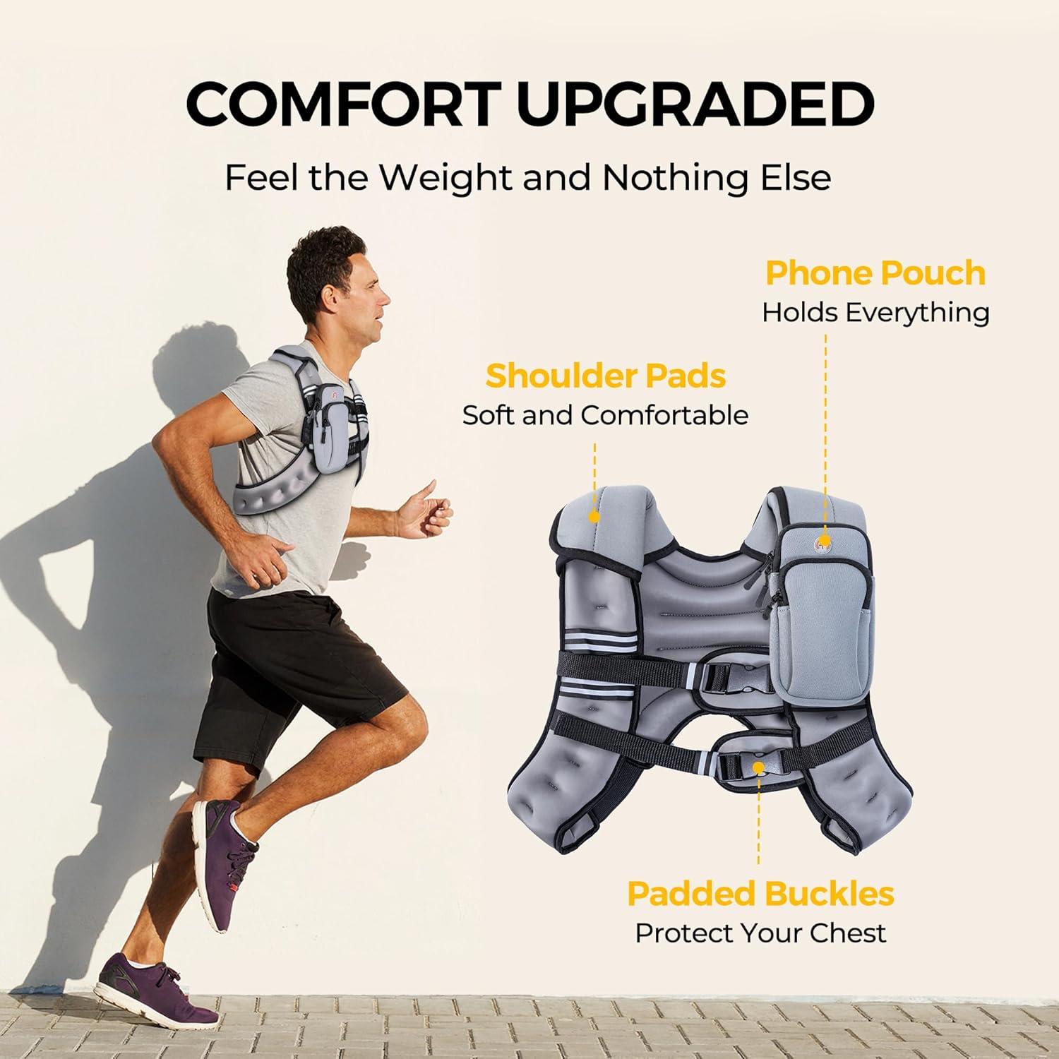 imagePACEARTH Weighted Vest4lb6lb10lb12lb16lb20lb25lb30lb Weight Vest with Reflective Stripe Body Weight Vests Adjustable for Men Women Workout Strength Training Running Walking JoggingGrey