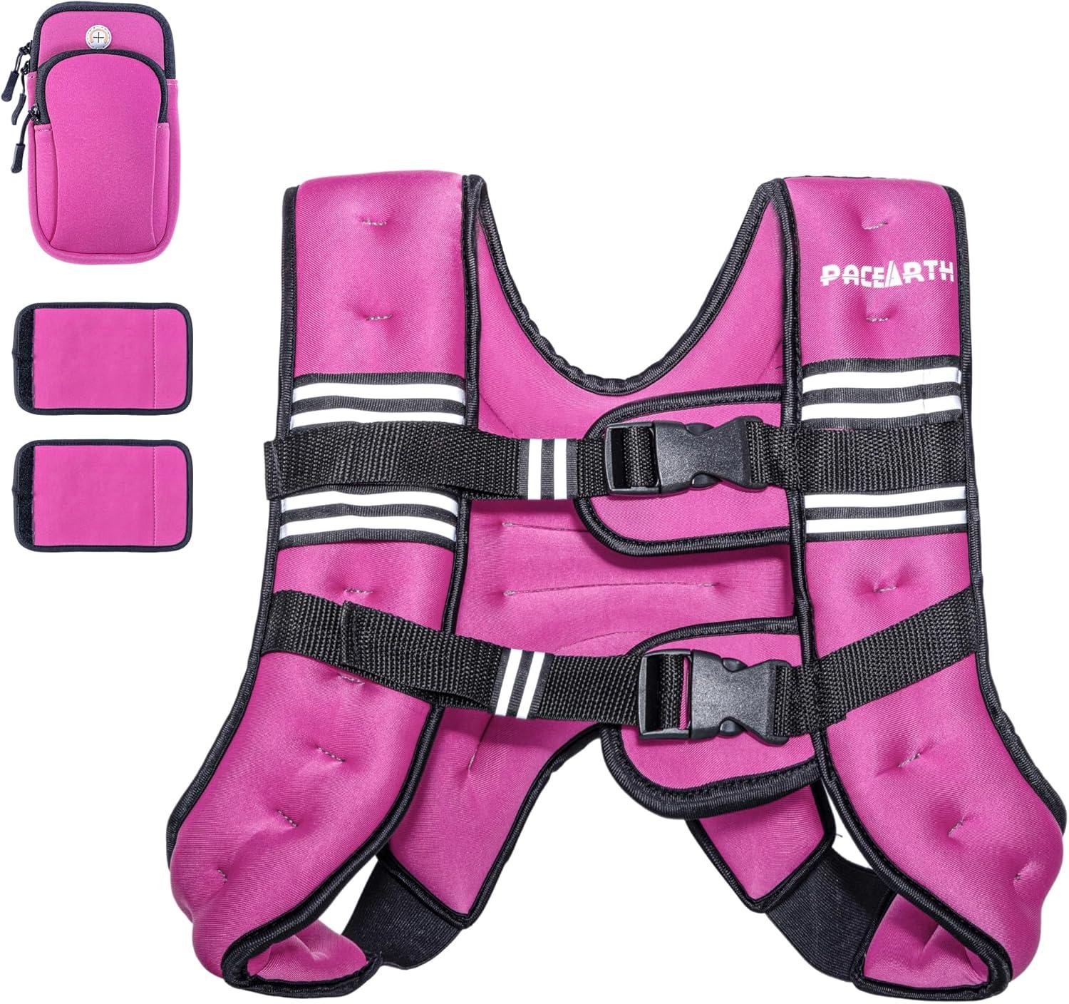 imagePACEARTH Weighted Vest4lb6lb10lb12lb16lb20lb25lb30lb Weight Vest with Reflective Stripe Body Weight Vests Adjustable for Men Women Workout Strength Training Running Walking JoggingPinKGrey