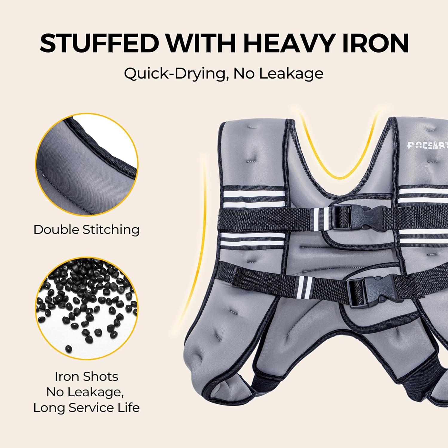imagePACEARTH Weighted Vest4lb6lb10lb12lb16lb20lb25lb30lb Weight Vest with Reflective Stripe Body Weight Vests Adjustable for Men Women Workout Strength Training Running Walking JoggingGrey
