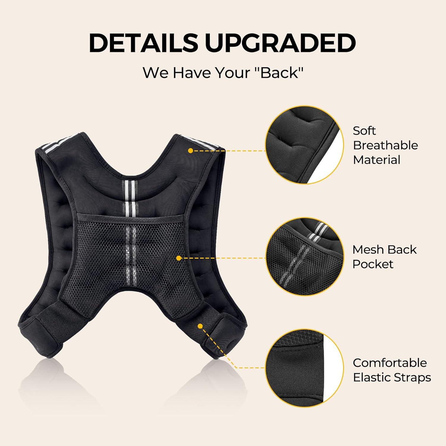 imagePACEARTH Weighted Vest4lb6lb10lb12lb16lb20lb25lb30lb Weight Vest with Reflective Stripe Body Weight Vests Adjustable for Men Women Workout Strength Training Running Walking JoggingBlack