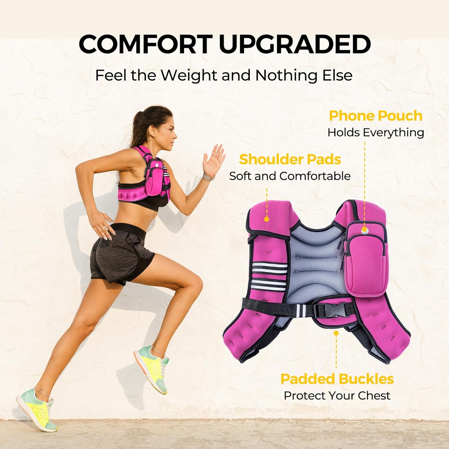 imagePACEARTH Weighted Vest4lb6lb10lb12lb16lb20lb25lb30lb Weight Vest with Reflective Stripe Body Weight Vests Adjustable for Men Women Workout Strength Training Running Walking JoggingPinKGrey
