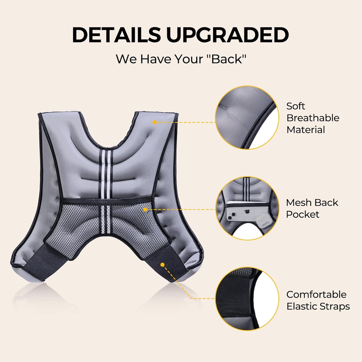 imagePACEARTH Weighted Vest4lb6lb10lb12lb16lb20lb25lb30lb Weight Vest with Reflective Stripe Body Weight Vests Adjustable for Men Women Workout Strength Training Running Walking JoggingGrey