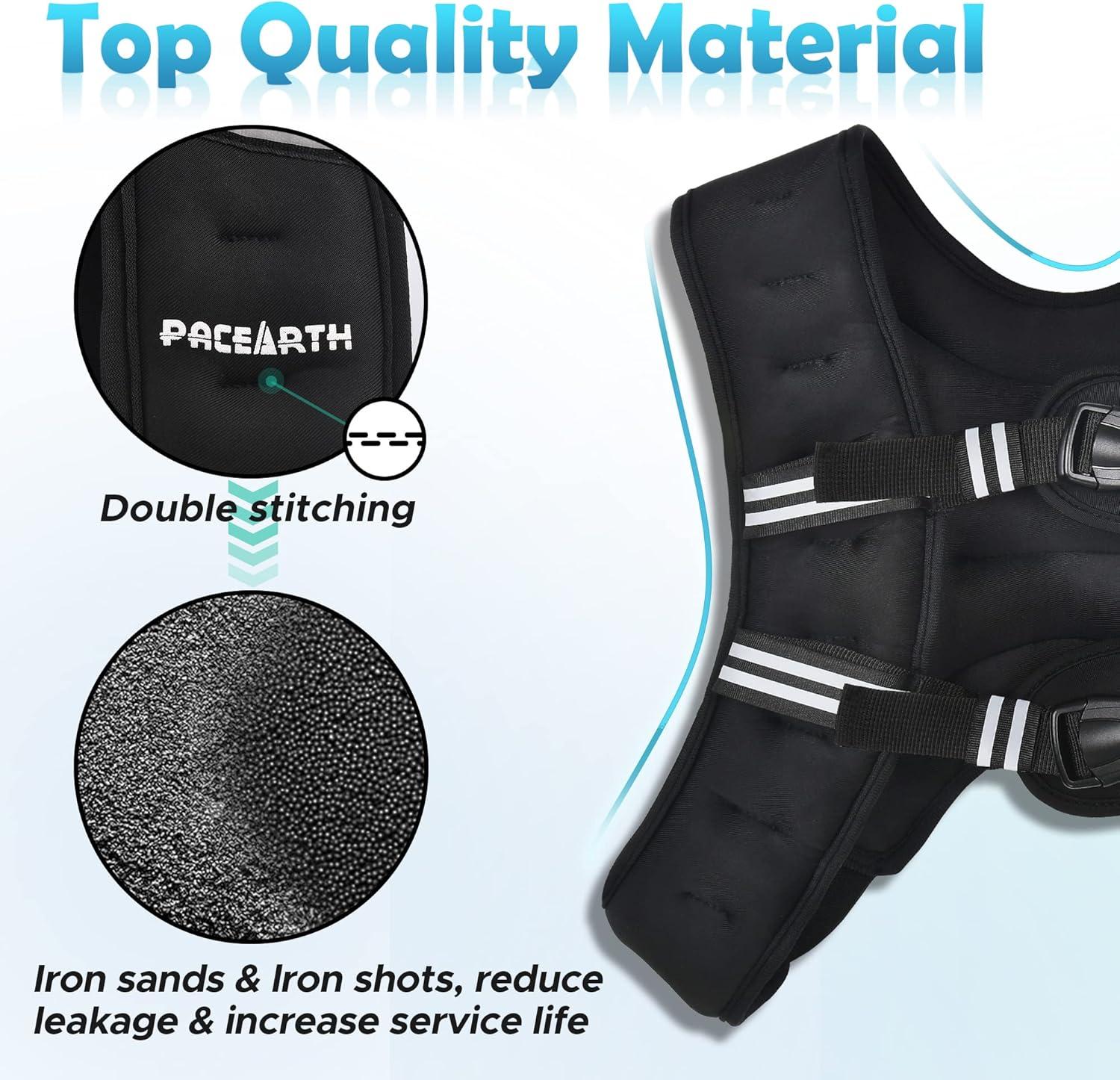 imagePACEARTH Weighted Vest4lb6lb10lb12lb16lb20lb25lb30lb Weight Vest with Reflective Stripe Body Weight Vests Adjustable for Men Women Workout Strength Training Running Walking JoggingBlack