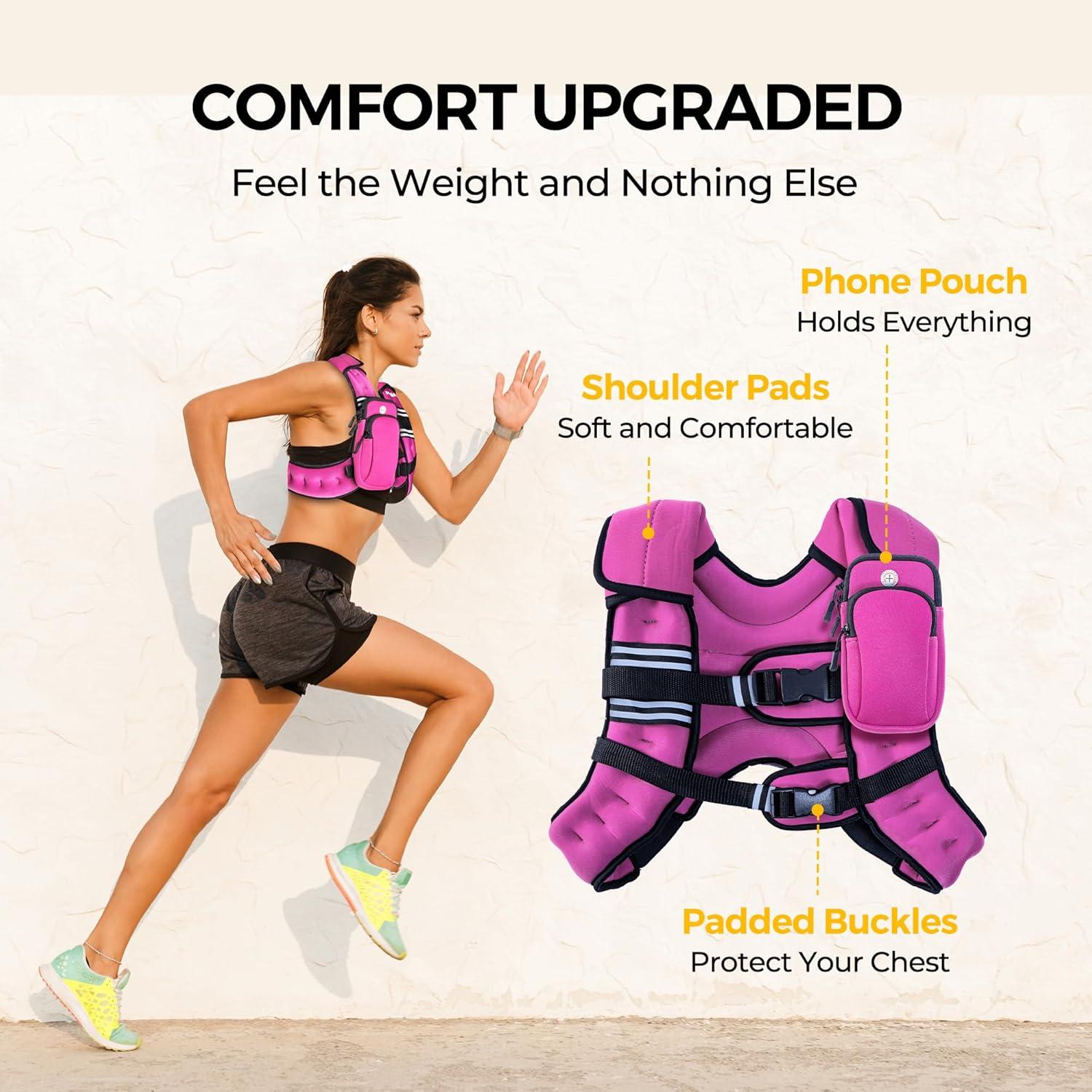 imagePACEARTH Weighted Vest4lb6lb10lb12lb16lb20lb25lb30lb Weight Vest with Reflective Stripe Body Weight Vests Adjustable for Men Women Workout Strength Training Running Walking JoggingPink