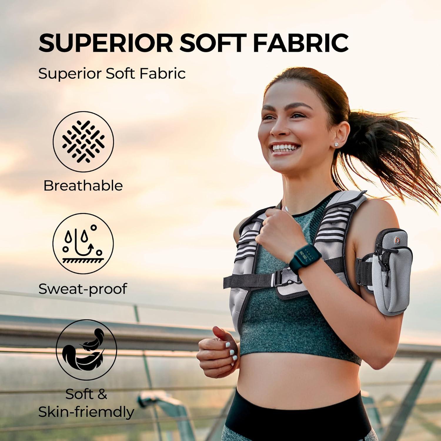 imagePACEARTH Weighted Vest4lb6lb10lb12lb16lb20lb25lb30lb Weight Vest with Reflective Stripe Body Weight Vests Adjustable for Men Women Workout Strength Training Running Walking JoggingGrey