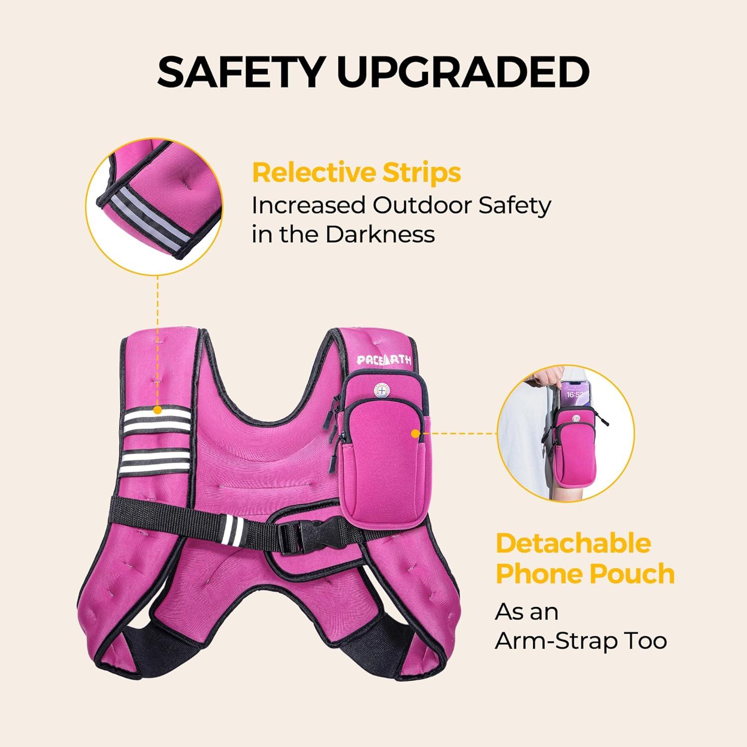 imagePACEARTH Weighted Vest4lb6lb10lb12lb16lb20lb25lb30lb Weight Vest with Reflective Stripe Body Weight Vests Adjustable for Men Women Workout Strength Training Running Walking JoggingPink