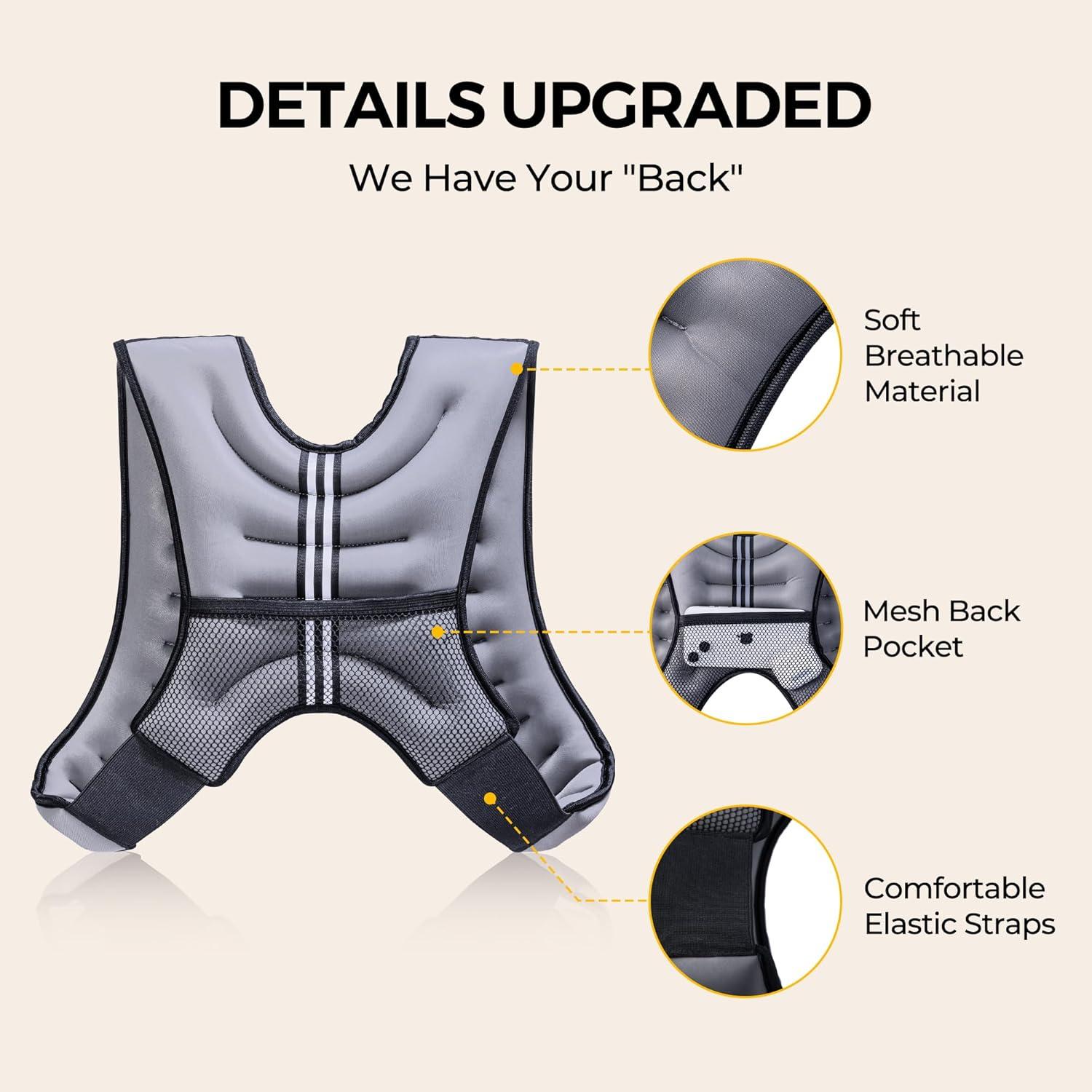 imagePACEARTH Weighted Vest4lb6lb10lb12lb16lb20lb25lb30lb Weight Vest with Reflective Stripe Body Weight Vests Adjustable for Men Women Workout Strength Training Running Walking JoggingGrey