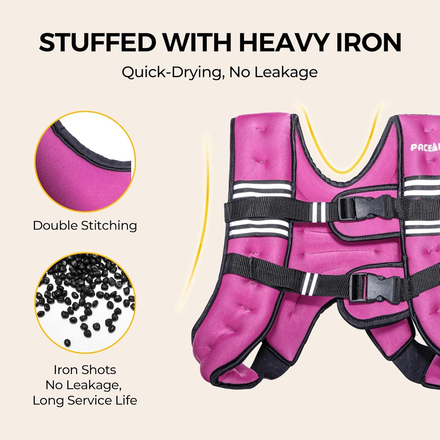 imagePACEARTH Weighted Vest4lb6lb10lb12lb16lb20lb25lb30lb Weight Vest with Reflective Stripe Body Weight Vests Adjustable for Men Women Workout Strength Training Running Walking JoggingPink