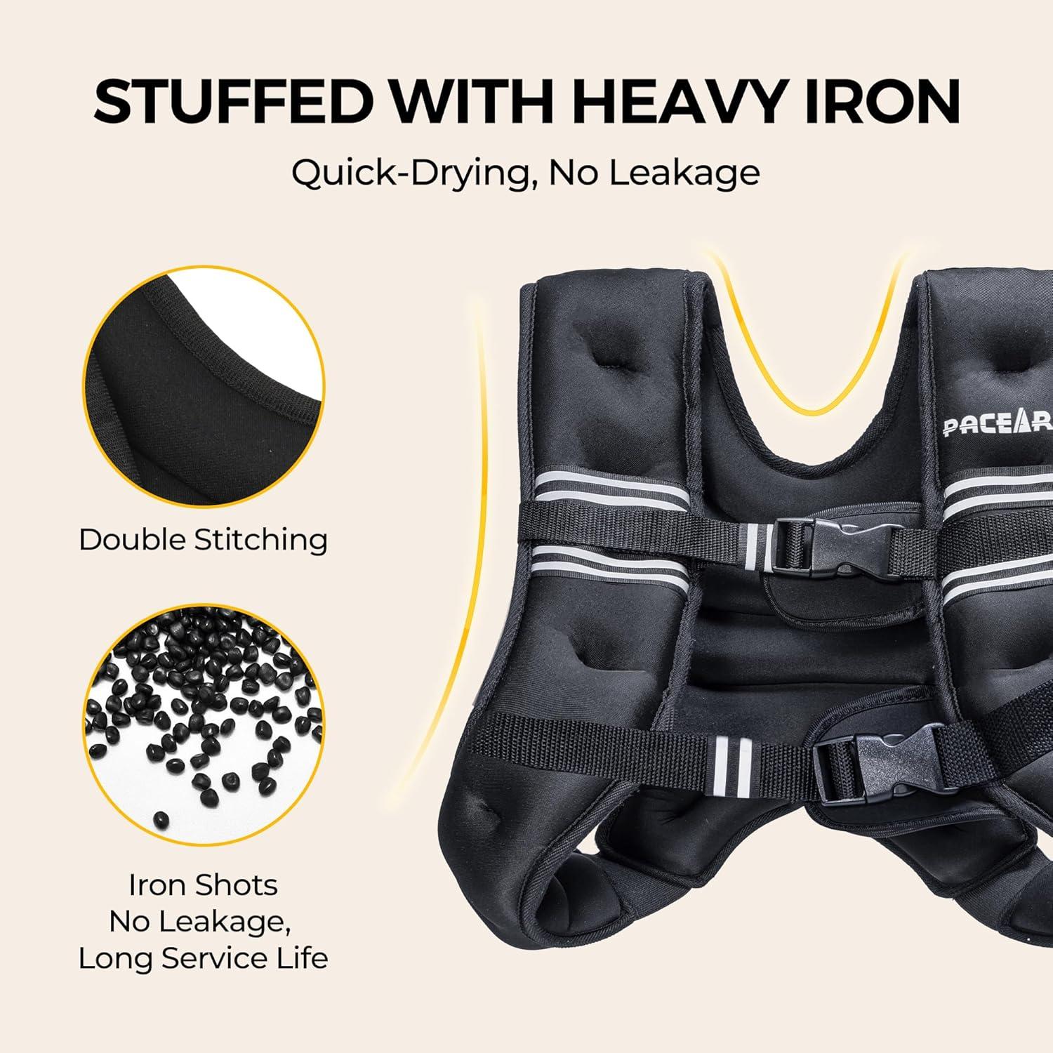 imagePACEARTH Weighted Vest4lb6lb10lb12lb16lb20lb25lb30lb Weight Vest with Reflective Stripe Body Weight Vests Adjustable for Men Women Workout Strength Training Running Walking JoggingBlack