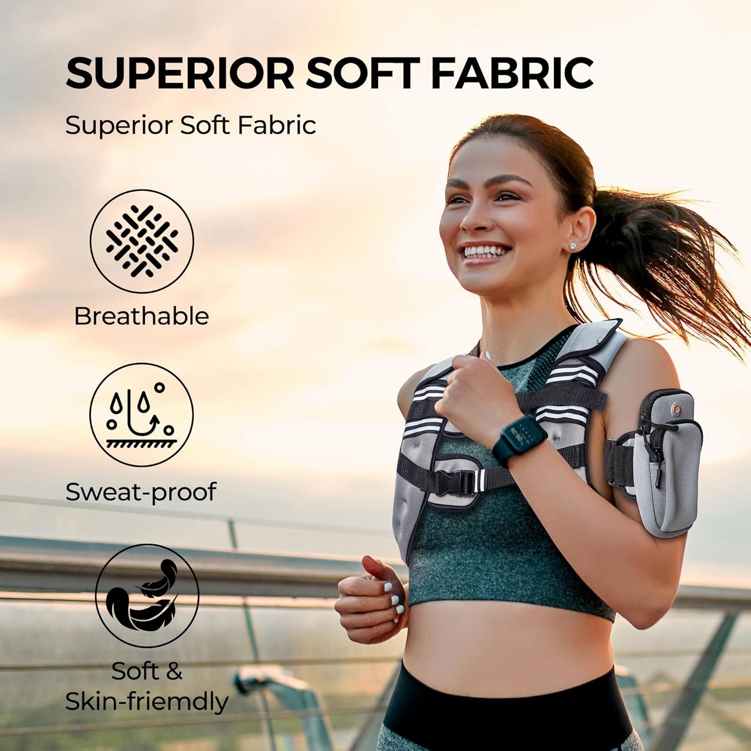 imagePACEARTH Weighted Vest4lb6lb10lb12lb16lb20lb25lb30lb Weight Vest with Reflective Stripe Body Weight Vests Adjustable for Men Women Workout Strength Training Running Walking JoggingGrey