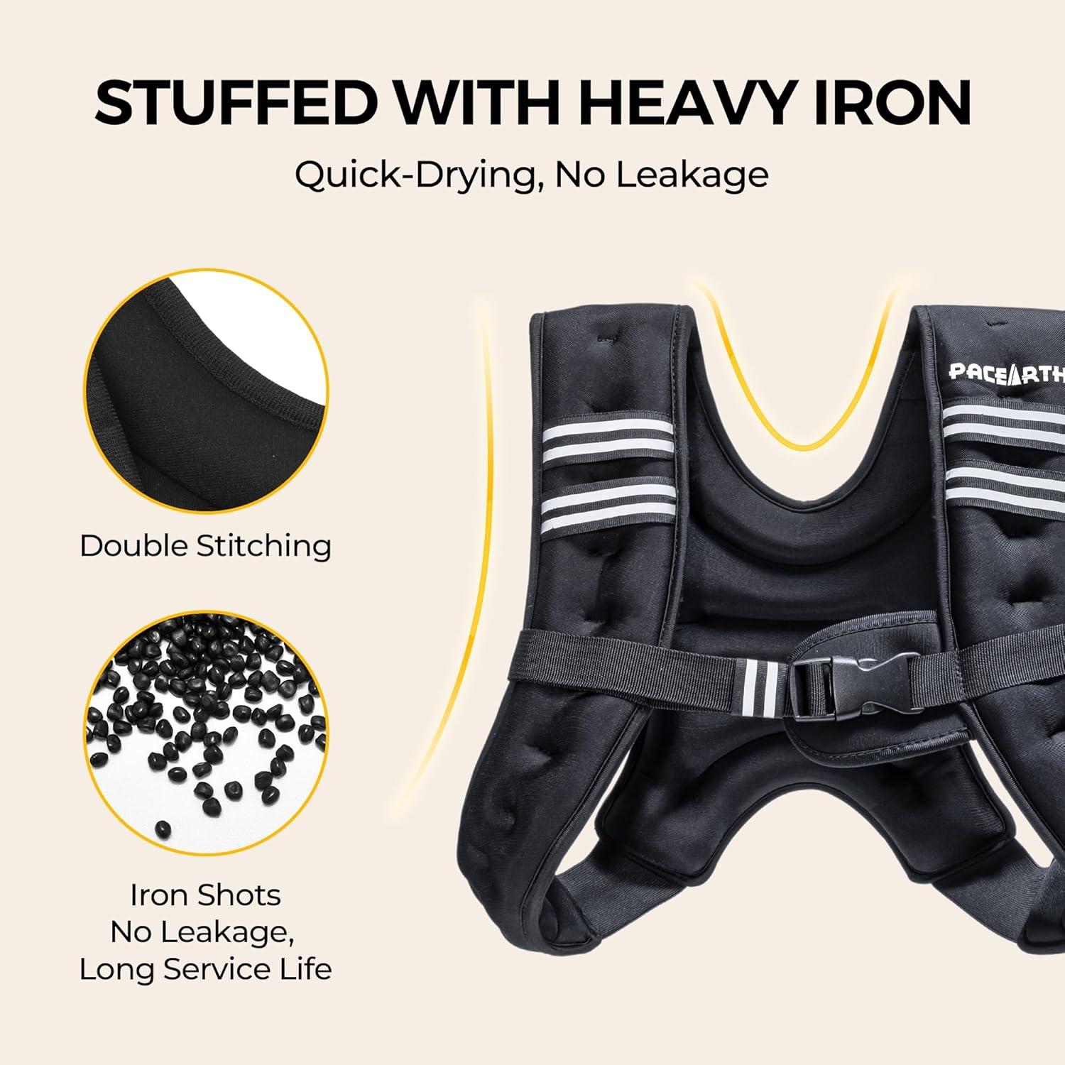 imagePACEARTH Weighted Vest4lb6lb10lb12lb16lb20lb25lb30lb Weight Vest with Reflective Stripe Body Weight Vests Adjustable for Men Women Workout Strength Training Running Walking JoggingBlack