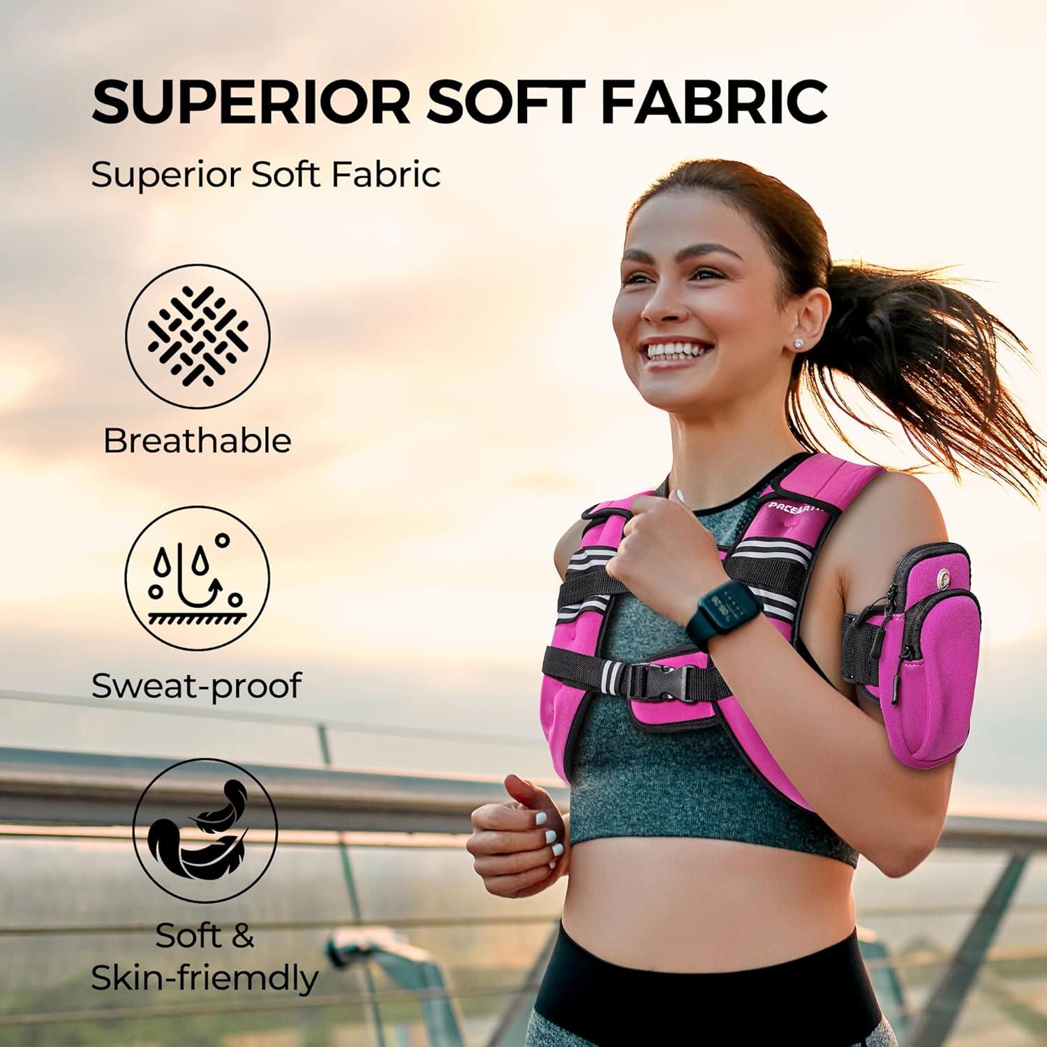 imagePACEARTH Weighted Vest4lb6lb10lb12lb16lb20lb25lb30lb Weight Vest with Reflective Stripe Body Weight Vests Adjustable for Men Women Workout Strength Training Running Walking JoggingPink