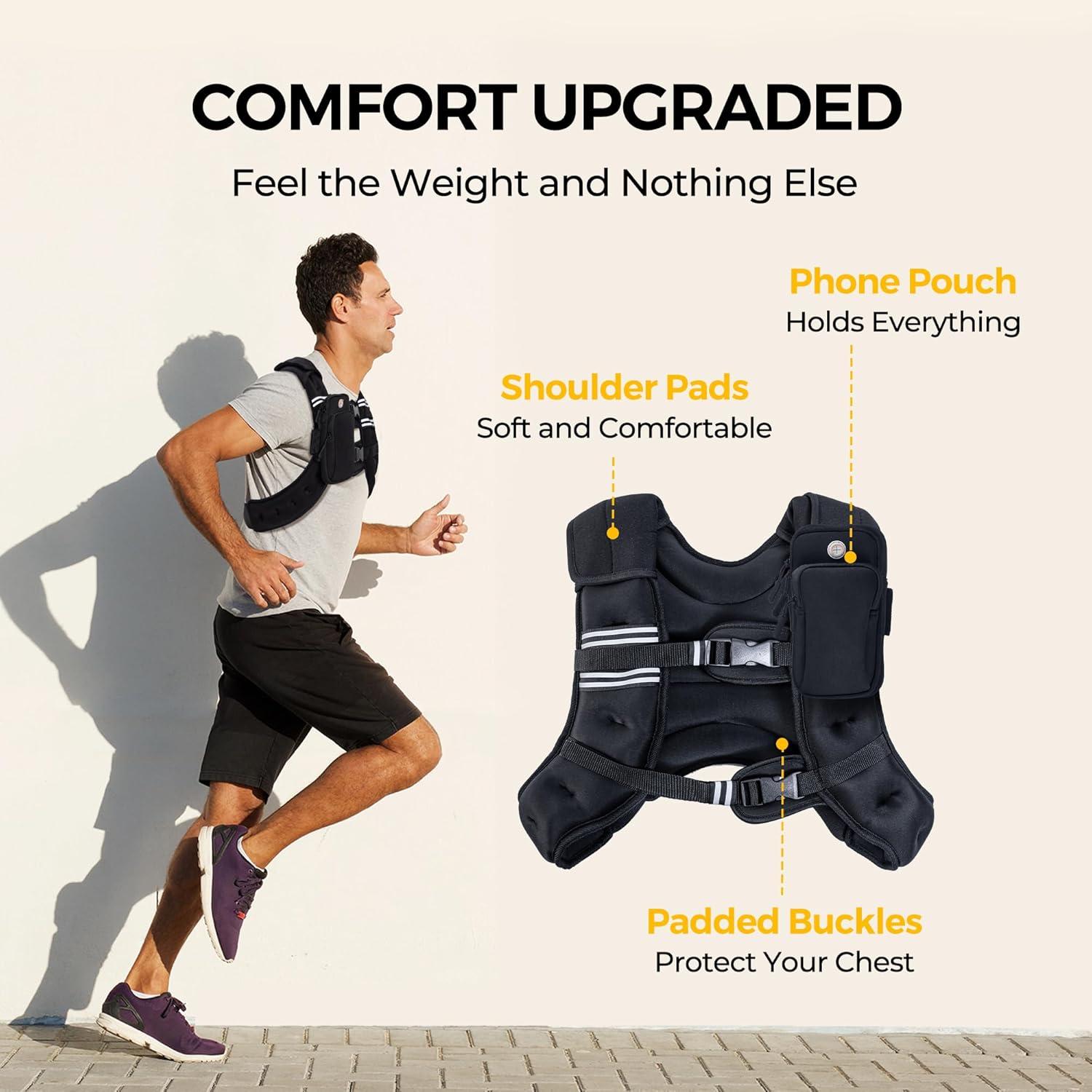 imagePACEARTH Weighted Vest4lb6lb10lb12lb16lb20lb25lb30lb Weight Vest with Reflective Stripe Body Weight Vests Adjustable for Men Women Workout Strength Training Running Walking JoggingBlack
