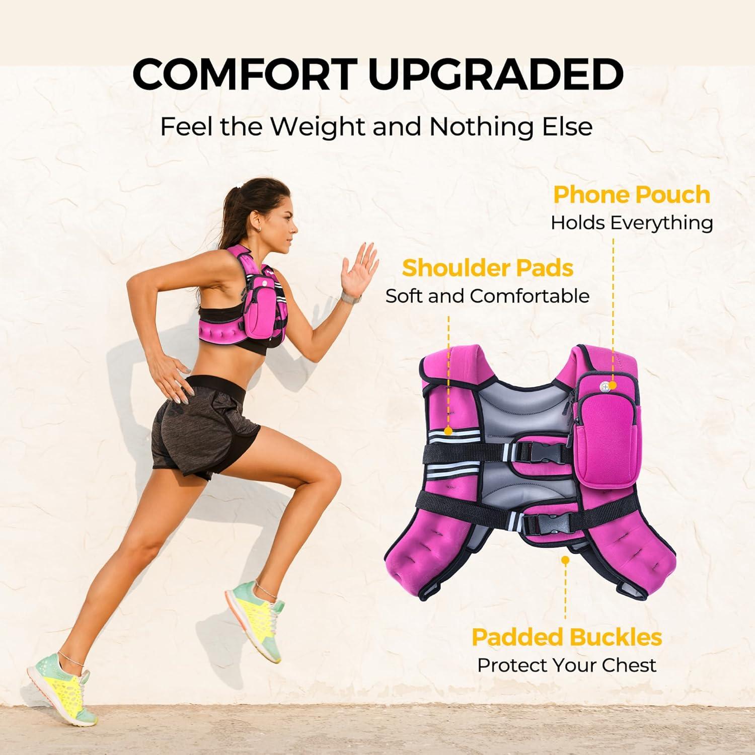 imagePACEARTH Weighted Vest4lb6lb10lb12lb16lb20lb25lb30lb Weight Vest with Reflective Stripe Body Weight Vests Adjustable for Men Women Workout Strength Training Running Walking JoggingPinKGrey