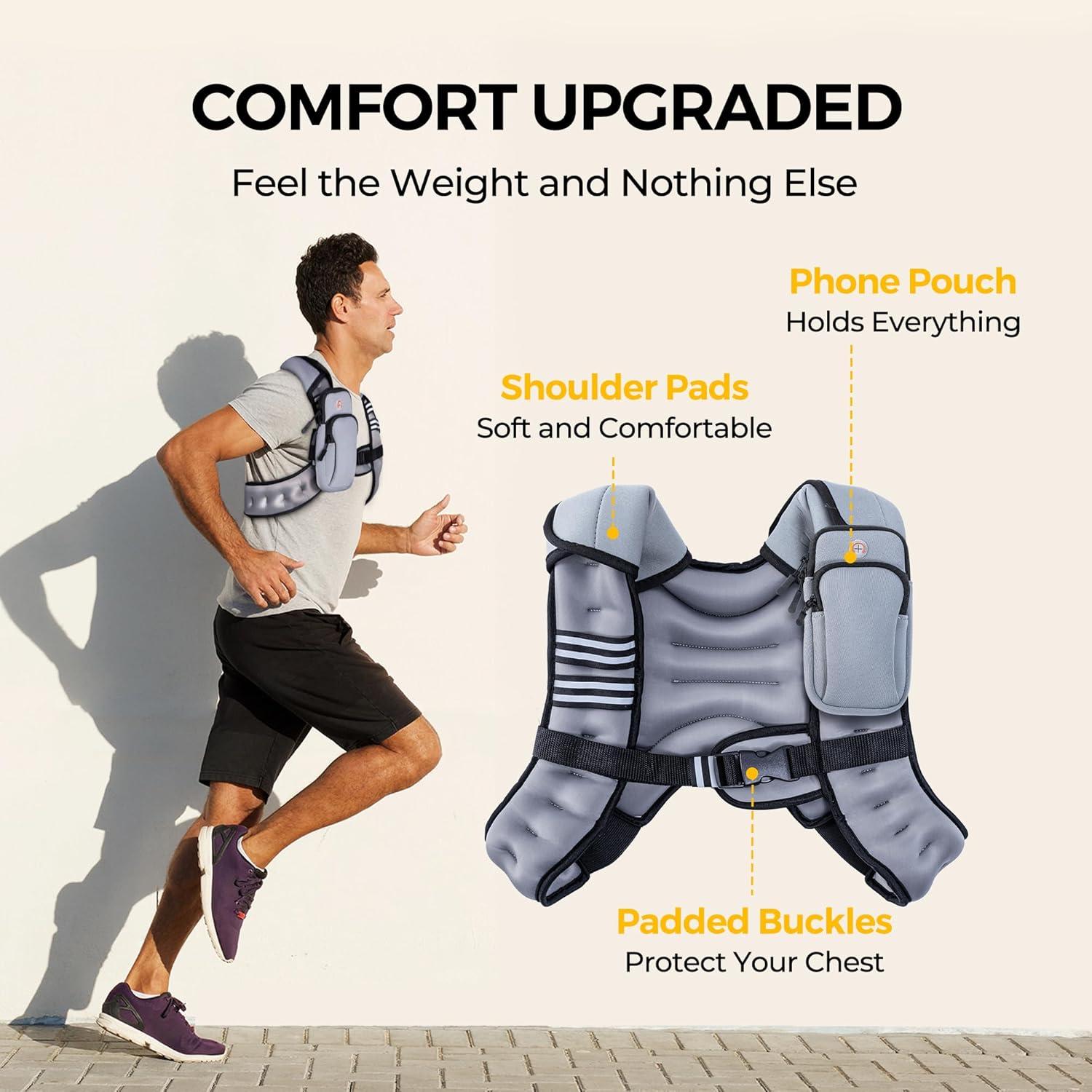 imagePACEARTH Weighted Vest4lb6lb10lb12lb16lb20lb25lb30lb Weight Vest with Reflective Stripe Body Weight Vests Adjustable for Men Women Workout Strength Training Running Walking JoggingGrey