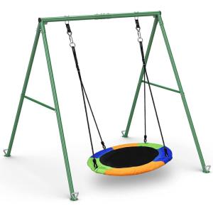imagePACEARTH 440lbs Capacity Flying Saucer Swing Set with Heavy Duty AFrame Metal Swing Stand Full Steel Outdoor for Kids Backyard Playground Outdoor