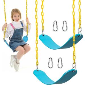 imagePACEARTH 2 Pack Swings Seats Holds 660lbs with 689 inch AntiRust Chains Plastic Coated 236 inch Tree Hanging Straps and Locking Buckles Playground Swing Set Accessories Replacement  GreenSkyblue2 Packs