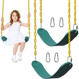 imagePACEARTH 2 Pack Swings Seats Holds 660lbs with 689 inch AntiRust Chains Plastic Coated 236 inch Tree Hanging Straps and Locking Buckles Playground Swing Set Accessories Replacement  GreenGreen  2 Packs