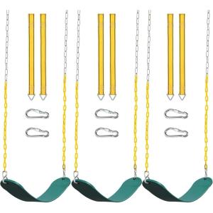 imagePACEARTH 2 Pack Swings Seats Holds 660lbs with 689 inch AntiRust Chains Plastic Coated 236 inch Tree Hanging Straps and Locking Buckles Playground Swing Set Accessories Replacement  GreenGreen3 Packs