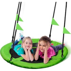 imagePACEARTH 40 Inch Saucer Tree Swing Flying 900lb Weight Capacity 2 Added Hanging Straps Adjustable MultiStrand Ropes Colorful Safe and Durable Swing Seat for ChildrenGreennew