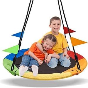 imagePACEARTH 40 Inch Saucer Tree Swing Flying 900lb Weight Capacity 2 Added Hanging Straps Adjustable MultiStrand Ropes Colorful Safe and Durable Swing Seat for ChildrenRainbowcolornew