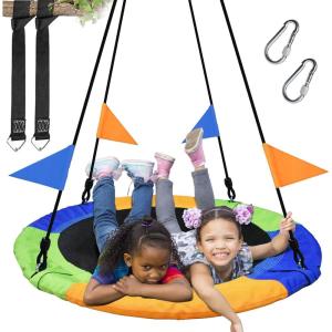imagePACEARTH 40 Inch Saucer Tree Swing Flying 900lb Weight Capacity 2 Added Hanging Straps Adjustable MultiStrand Ropes Colorful Safe and Durable Swing Seat for ChildrenMulticolored