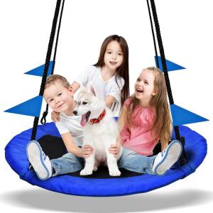 imagePACEARTH 40 Inch Saucer Tree Swing Flying 900lb Weight Capacity 2 Added Hanging Straps Adjustable MultiStrand Ropes Colorful Safe and Durable Swing Seat for ChildrenBluenew