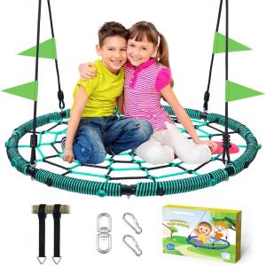 imagePACEARTH 40 Spider Web Saucer Swing for Kids ampamp Adults Max 700LBS Heavy Duty Net Swing with Rustproof Hardware 3X Durable Tree Straps and Swivel Included for Trees and Structures GreenGreen