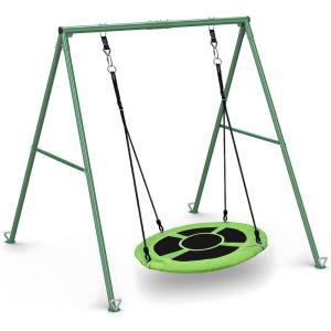 imagePACEARTH 440lbs Capacity Flying Saucer Swing Set with Heavy Duty AFrame Metal Swing Stand Full Steel Outdoor for Kids Backyard Playground OutdoorRainbowGreen