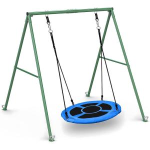 imagePACEARTH 440lbs Capacity Flying Saucer Swing Set with Heavy Duty AFrame Metal Swing Stand Full Steel Outdoor for Kids Backyard Playground OutdoorRainbowBlue
