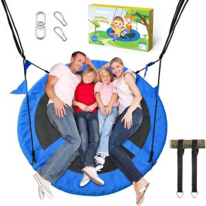 imagePACEARTH 60 Tree Swing for Kids ampamp Adults Outdoor Saucer Swing 60Inch Diameter 900D Oxford Fabric Splash and UV Resistant Heavy Duty 900LBS Weight Capacity with Tree Straps and 360 Swivel BlueBlue