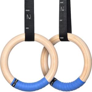imagePACEARTH Gymnastics Rings Wooden Olympic Rings Support 1500lbs Locked Carabiners 9ft DoubleLayer Numbered Straps NonSlip Gym Rings with Foot Straps Door Anchor for Home Gym Full Body Workout03111 28MM Rings  Straps