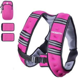 imagePACEARTH Weighted Vest4lb6lb10lb12lb16lb20lb25lb30lb Weight Vest with Reflective Stripe Body Weight Vests Adjustable for Men Women Workout Strength Training Running Walking JoggingPinKGrey